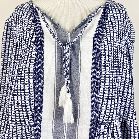 Crown & Ivy Women XXL Peasant Top Blouse Bohemian with Tassels Long Sleeve Boho - Picture 2 of 15